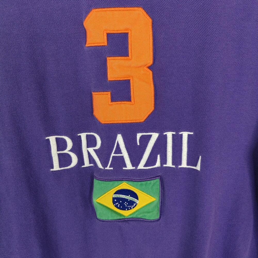 Polo Ralph Lauren Brazil Rugby Polo Shirt Men Medium Purple Big Pony 3 Flag Logo - Picture 4 of 7